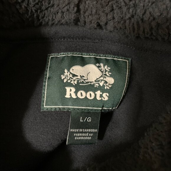 Roots Plush Sherpa Pullover Hoodie Sweatshirt Black Size Large - Picture 5 of 6